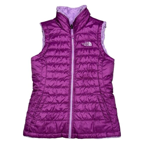 The North Face REVERSIBLE Faux Fur Fleece Outdoor Pink Puffer Vest Small - Picture 1 of 4